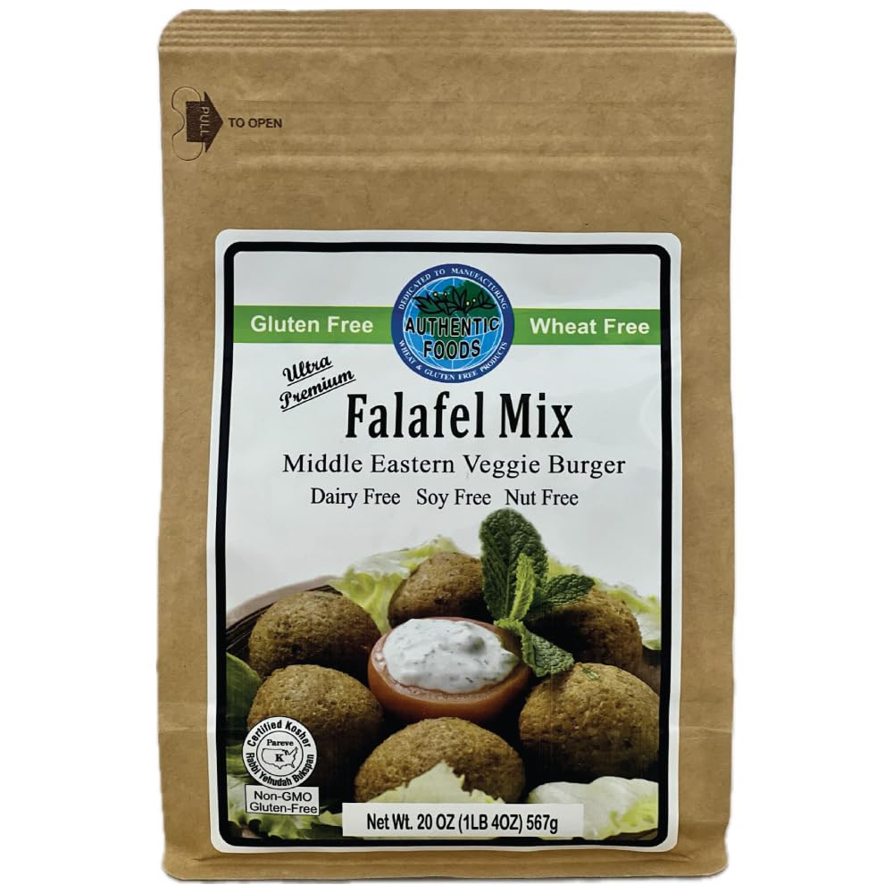 Authentic Foods Falafel Mix, 20 Ounce, Vegetable Dumpling, Veggie Burger Mix, Middle Eastern Delicacy, Gluten Free, Non-GMO, Kosher, All Natural, Made in California, Original Falafel Mix