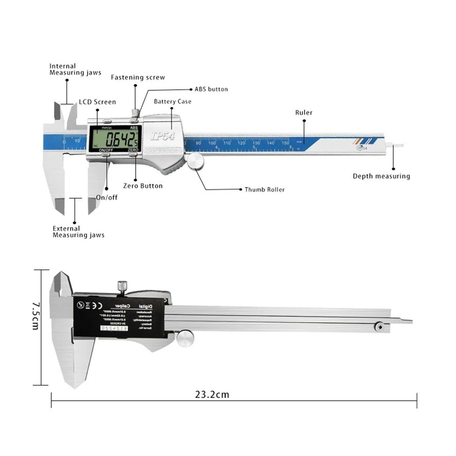 Suwmiarka cyfrowa IP54 150/200/300 mm wodoodporna elektroniczna suwmiarka ze stali nierdzewnej narzędzia pomiarowe Szeroki zakres zastosowań(0-150mm)