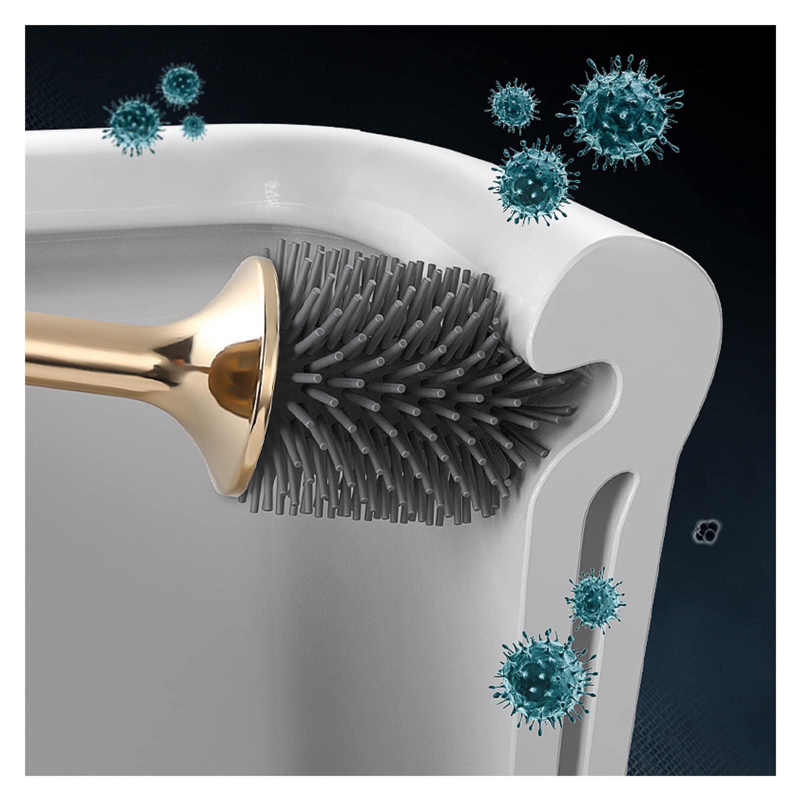 Limpiador de baño con soporte para ahorro de espacio, mango ergonómico EasytoClean, diseño sin ángulo muerto para una higiene eficiente
