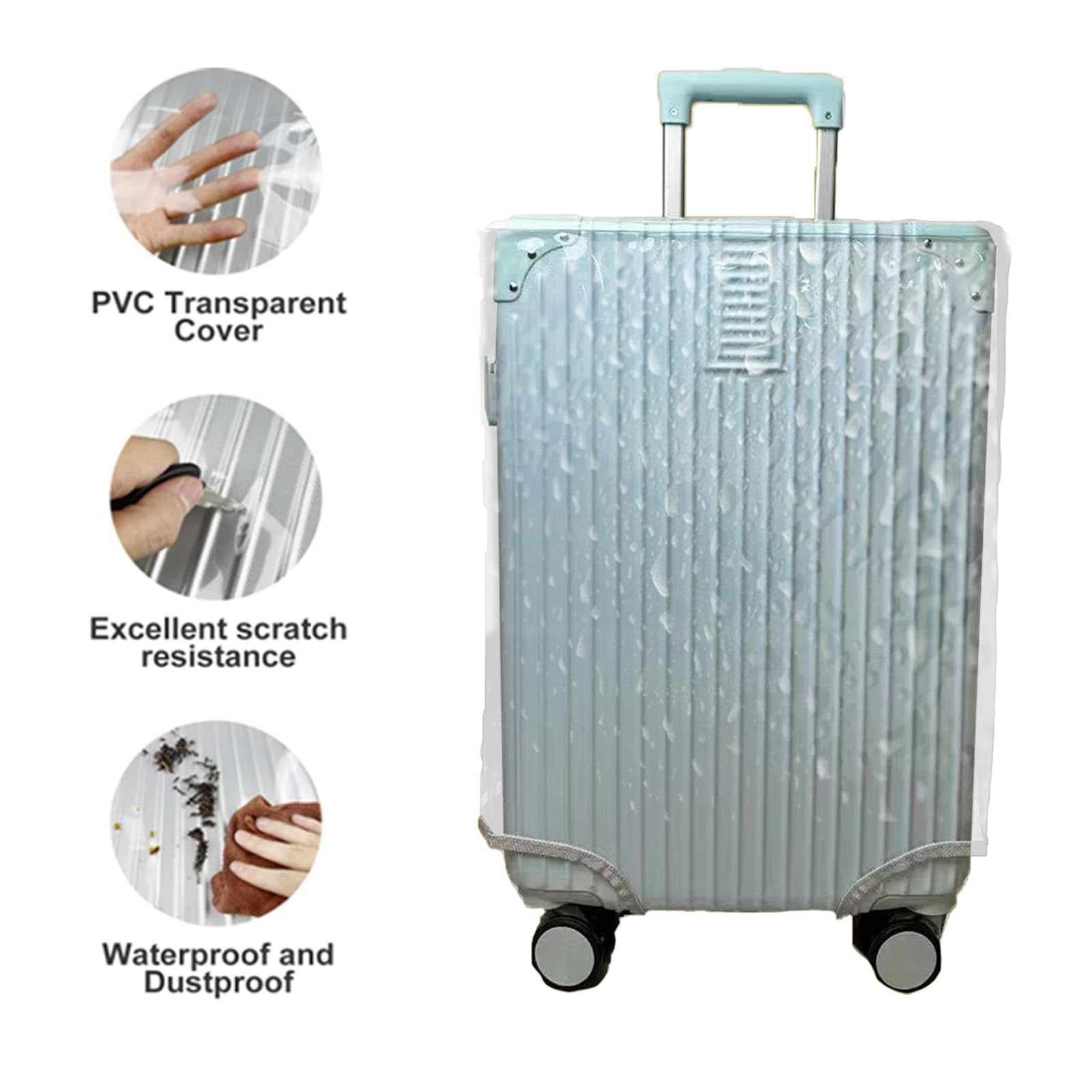 Funda de equipaje de PVC grueso para maleta, protector transparente para tapa de maletero, impermeable y resistente a los arañazos, transparente(full clear), Set 20/24/28inch, Totalmente