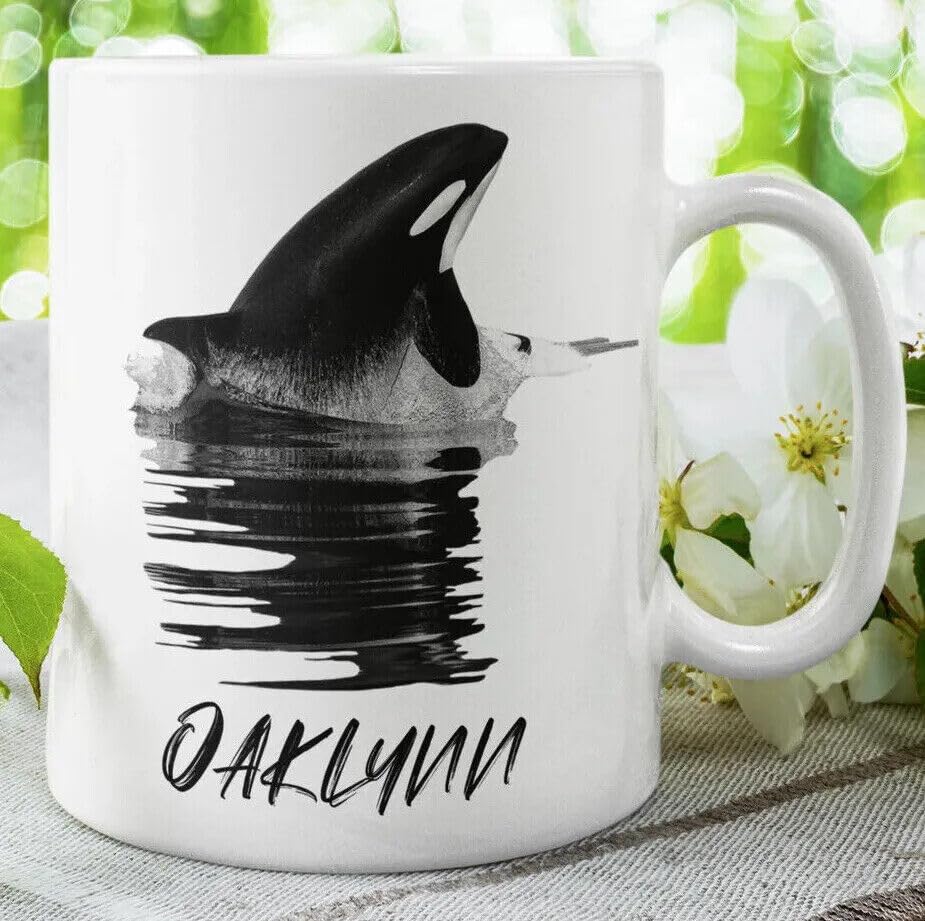 Orca Killer Whale Personalized Name Coffee Mug Gift, Custom Ocean Cup Watercolor Printed Coffee and Tea Ceramic Mug- 320 ML Ceramic Coffee Mug 7225