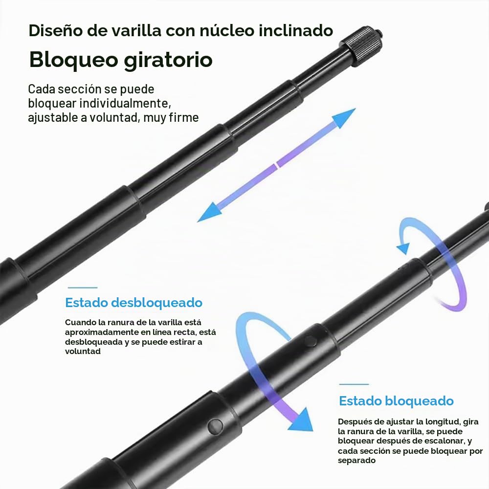 Soporte de Cámara,Soporte Camara Accion ,Soporte de Manillar Giratorio 360°,Con palo selfie ajustable de 193 cm,rotación de 360 grados,aluminio,Maximum Load of 2 kg,para montaje DIY de Insta360 X R2