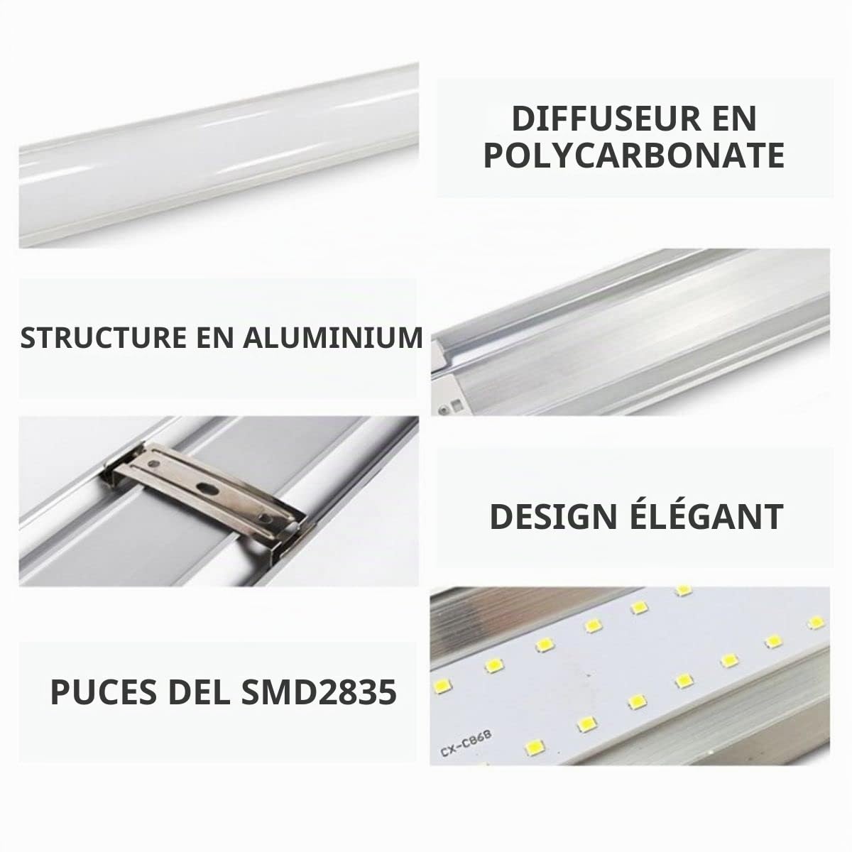 JANDEI Lot de 6 écrans LED intégrés 36 W 120 cm 4000 lumens blanc froid 6500 K éclairage 120°