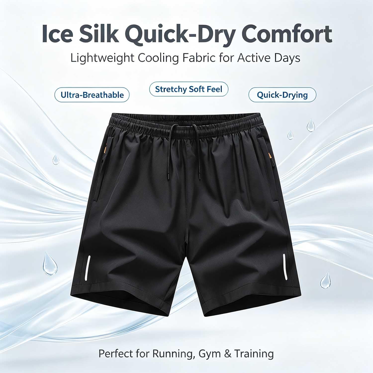 Ice Silk Quick-Dry Athletic Gym Shorts Men's 5 Inch Inseam Shorts 3 Pack | Ultra oddychające lodowe jedwabne szorty dla mężczyzn, lekkie, zapinane na zamek błyskawiczny, do treningu i biegania