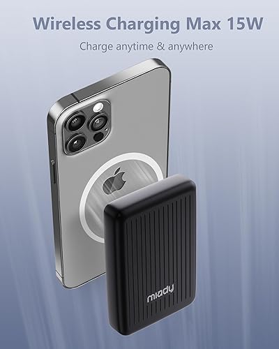 Miniatura 3 de Miady Banco de energía magnético para iPhone 10000mAh, cargador portátil inalámbrico compatible con MagSafe de 15 W, batería de carga USB-C de 22.5