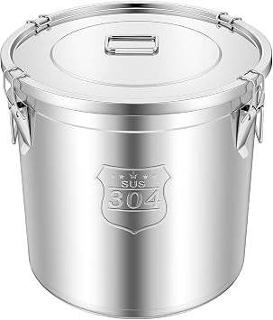 48L 12.68 gal Stainless Steel Food Storage Container with Lid, Airtight Locking Bucket for Rice, Flour, Pet Food - Food Grade 304, Commercial & Home Kitchen 12.68 gal
