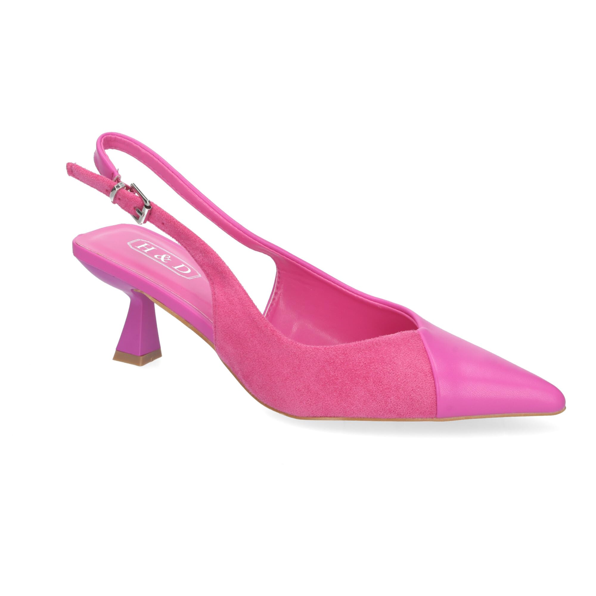 shoes&blues.es Zapatos de Salon para Mujer con Tacon, Elegantes y Comodos, Diseno Moderno, Dos Materiales con Punta Fina y Cierre de Hebilla Ajustable, para Todo Tipo de Ocasiones.
