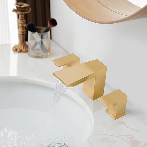 Miniatura 7 de BESy Grifo de baño de 8 pulgadas, grifo de baño dorado con 3 agujeros, dos asas, grifo de lavabo de baño, grifo de lavabo de baño generalizado,