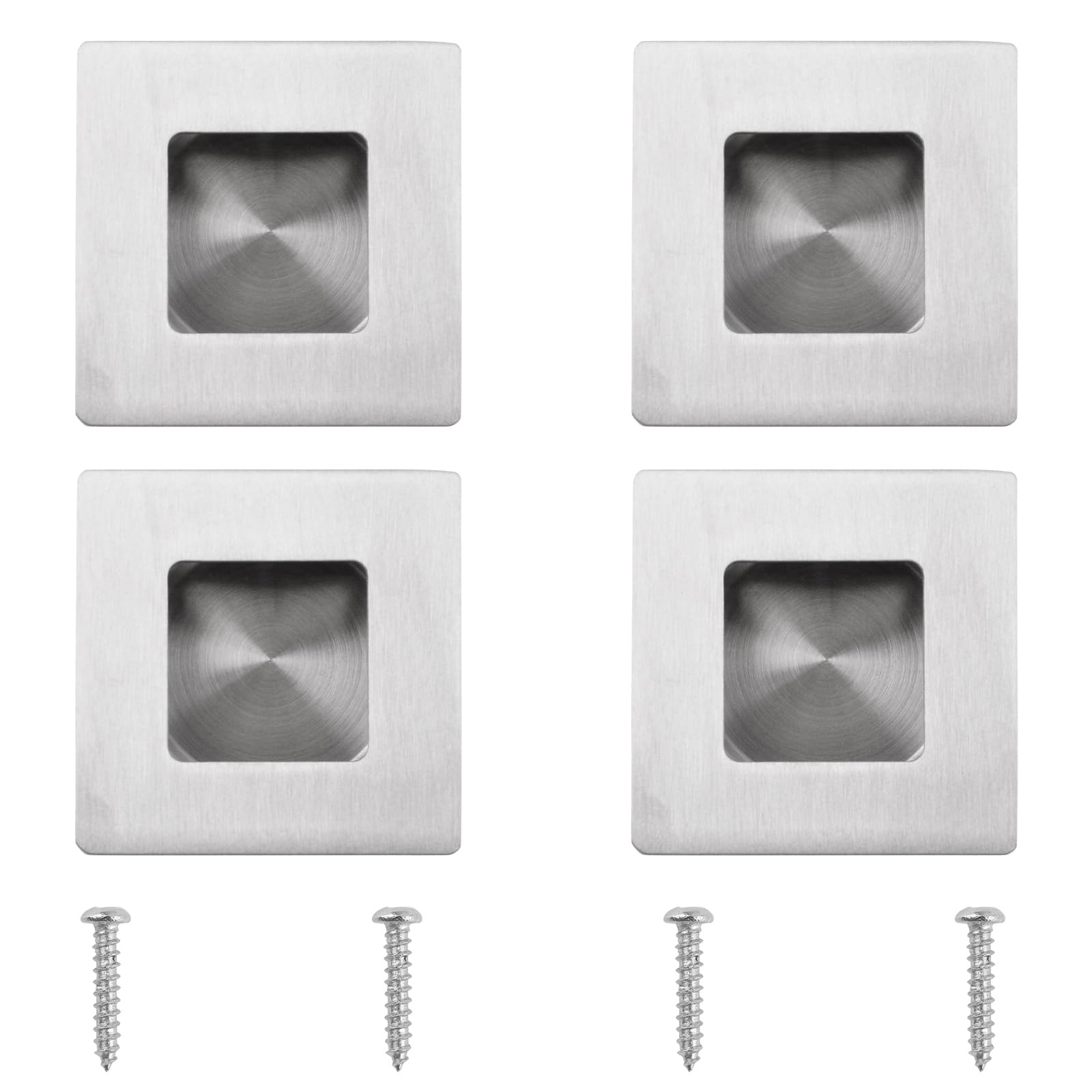 Morobor Brushed Silver Recessed Finger Flush Pulls, 4Pcs Square Side Hole Flush Handle Stainless Steel Embedded Sliding Closet Door Handles For Drawer Cupboard Wardrobe/, 50Mm