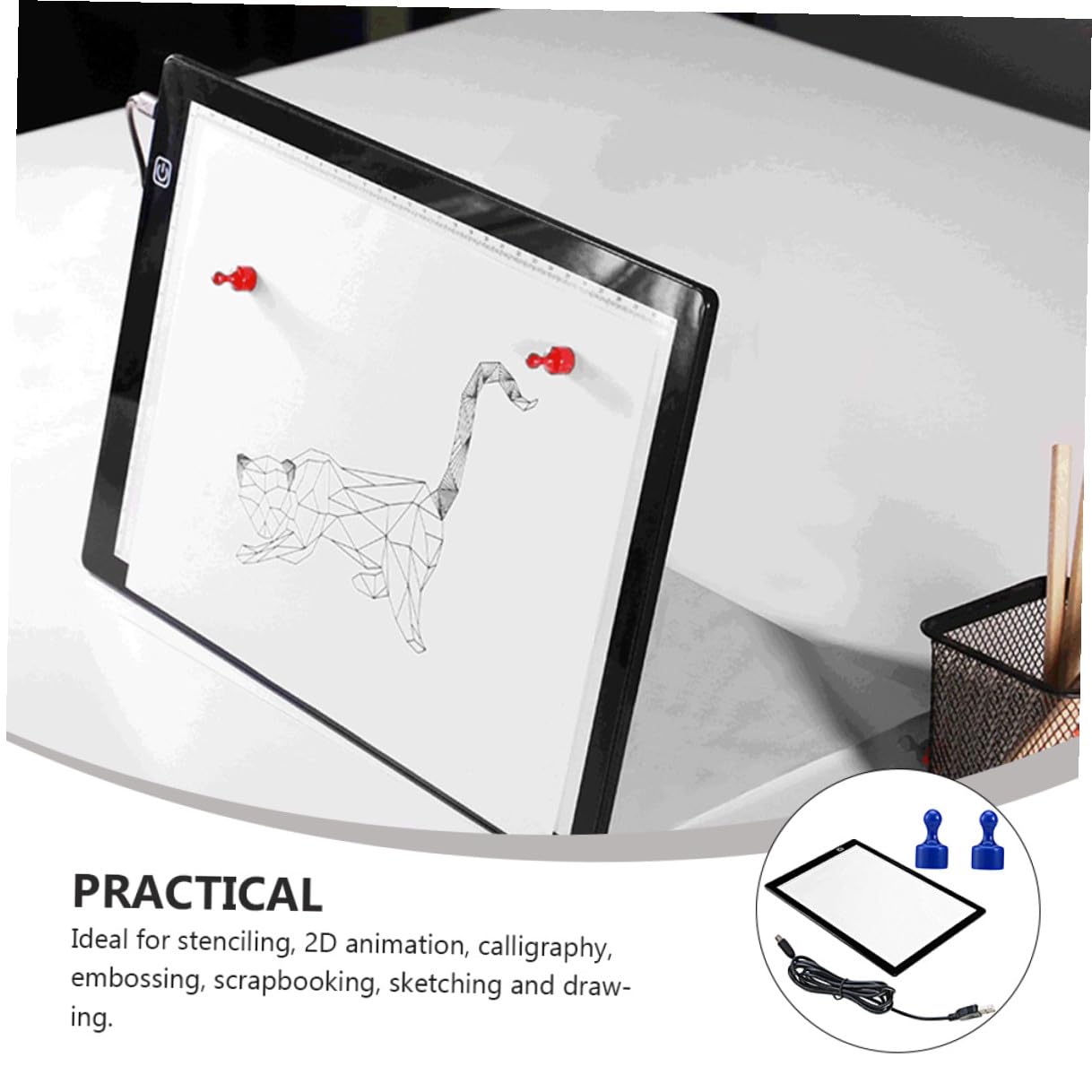 STOBAZA Table Lumineuse A4 à LED pour Dessin avec Surface Acrylique Mate, Positionnement Précis, Câble USB et 2 Aimants, pour Calligraphie et Traçage Artistique