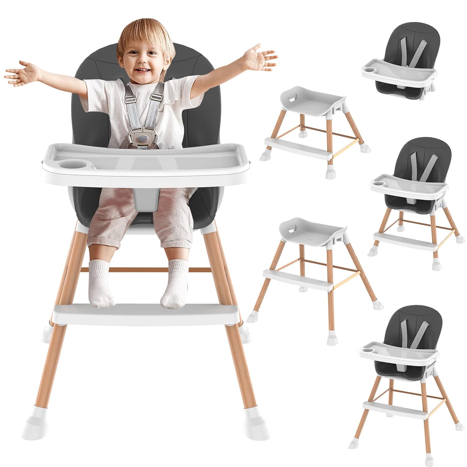 Baby High Chair, 6 and 1 Wooden High Chair, High Chairs