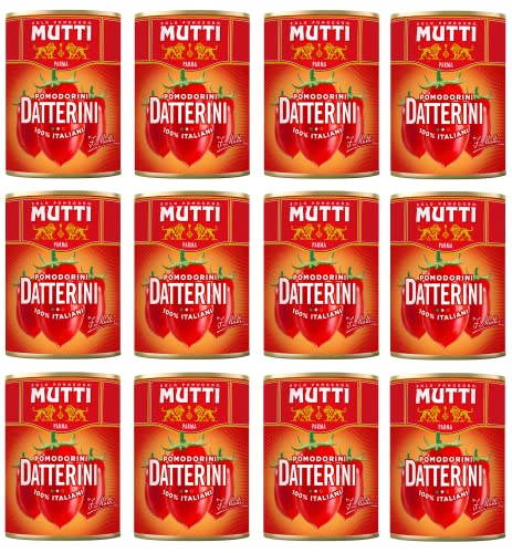 Mutti Pomodorini Datterini Datterini - Lote de 12 tomates cherry (sabor dulce, forma alargada, salsa italiana, tomates, 400 g)