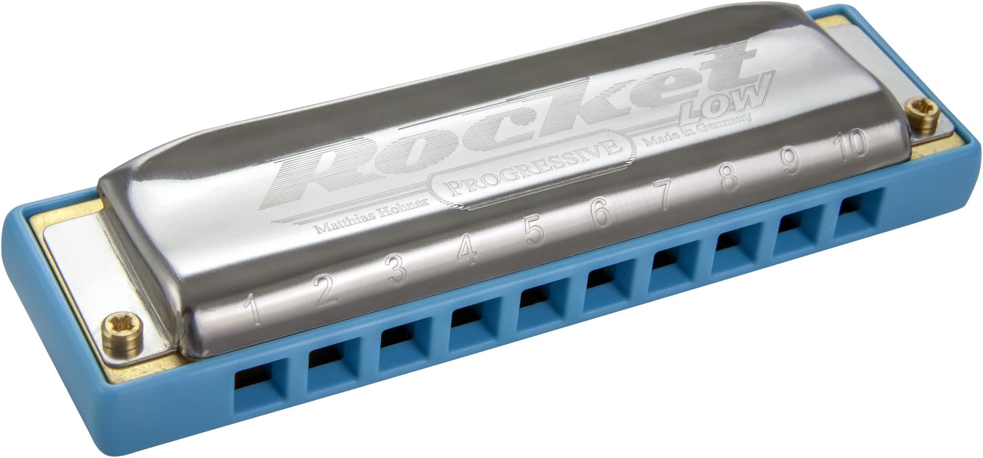 HohnerHarmonica Rocket-Low C, B Flat, Brass Reed Plates, Diatonic, 20 Reeds, Blue, Made in Germany