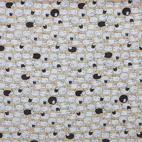 Kt KILOtela - Tela Loneta Estampada, Decoración, Tapizar, Cojines, Cortinas, Colchas, Bolsos, Manteles, Ancho 280 cm, Largo a elección de 50 en 50 cm, Ovejas, Blanco, Negro
