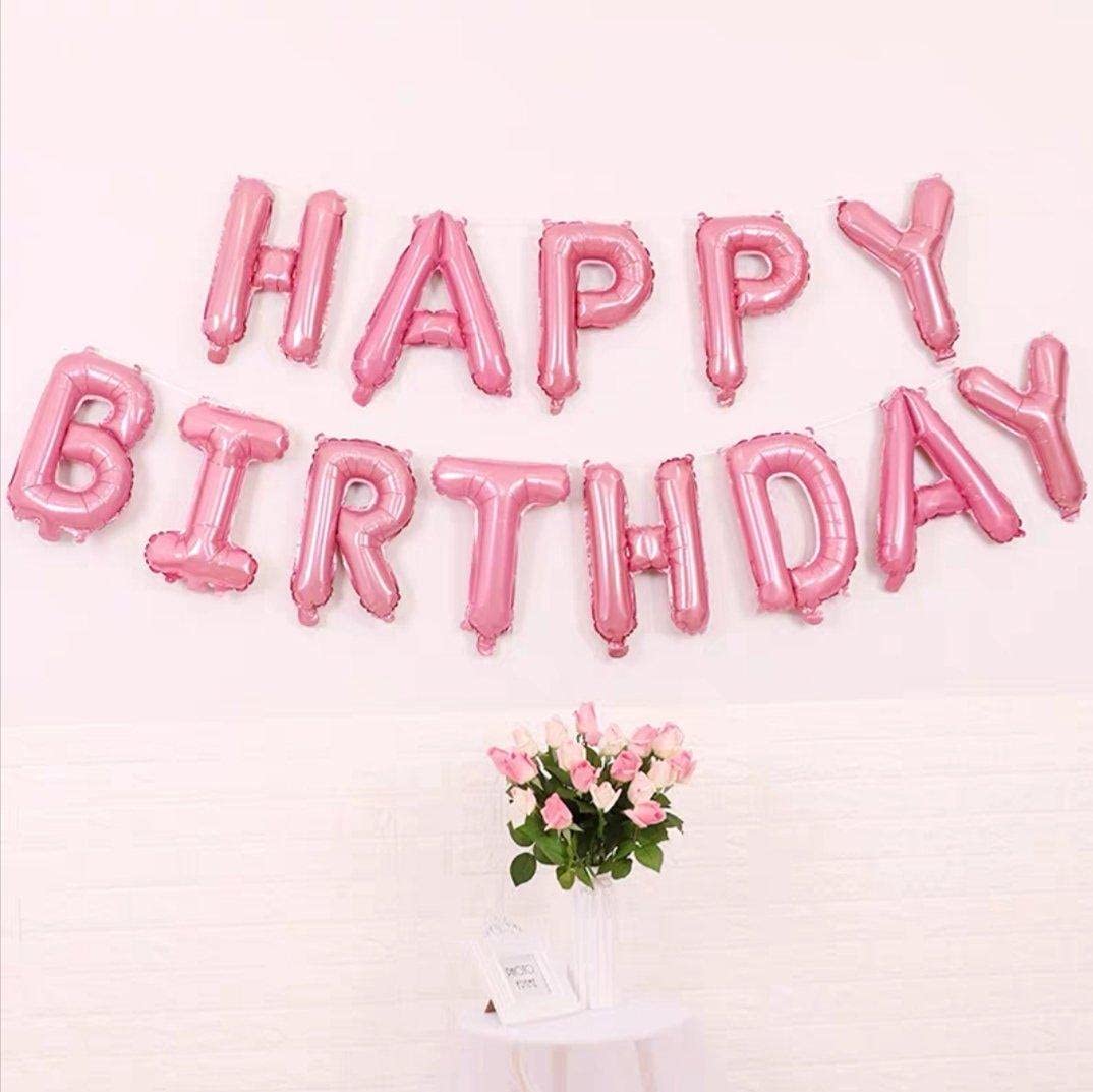 HIGHLAND Pink Happy Birthday Banner Decoration for kids, Girls, Women – Pastel Pink Balloon Party Supplies – Kids Party Balloons
