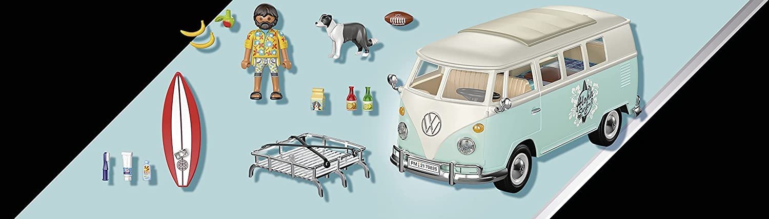 PLAYMOBIL 70826 Volkswagen T1 Camping Bus como Furgoneta Surfera Azul Claro, Edición Especial para Aficionados y coleccionistas, 5 99 años