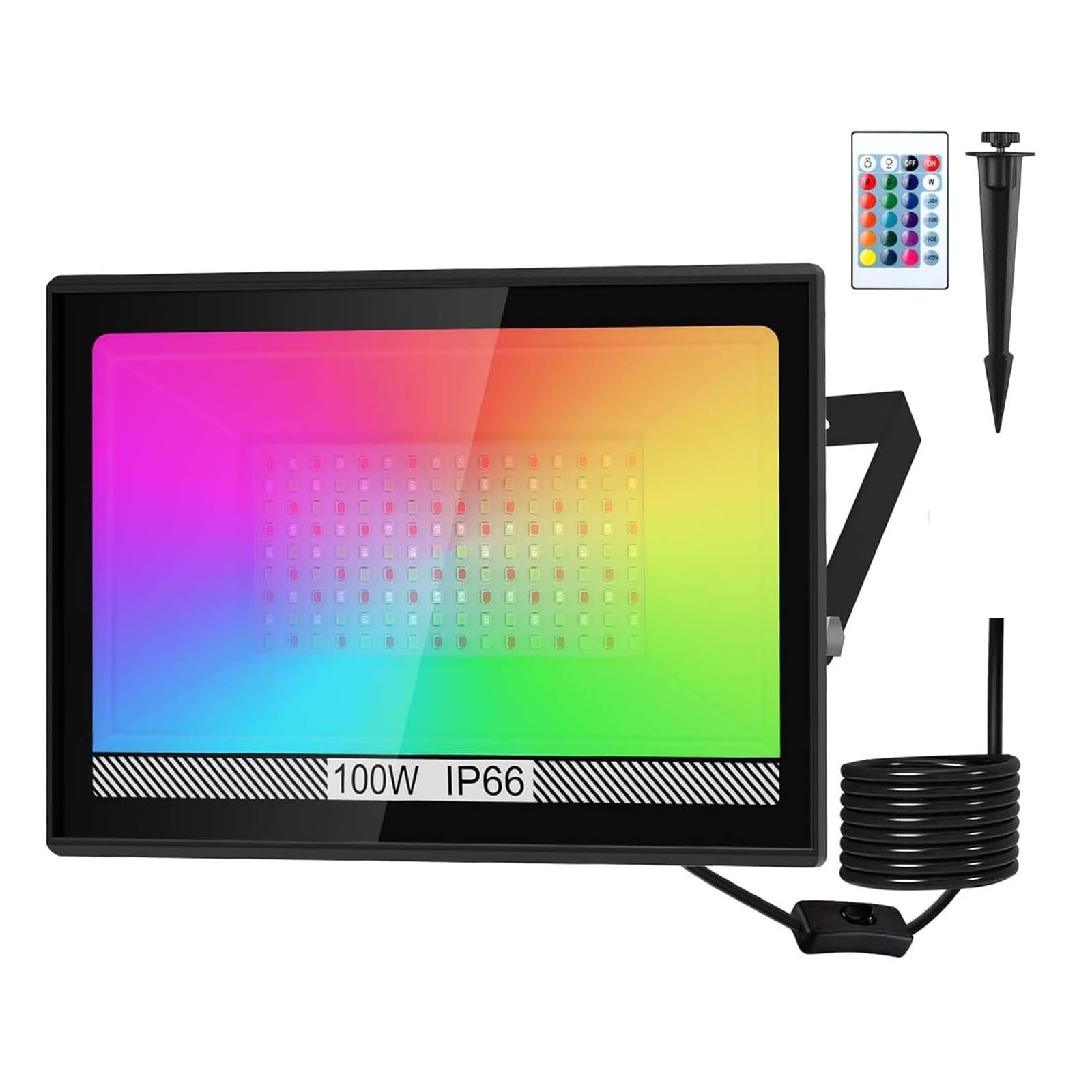 bettght 100W RGB Flood Light Outdoor Garden LED Light with Remote Control IP66 Waterproof Dimmable Party Decor RGB Spotlight