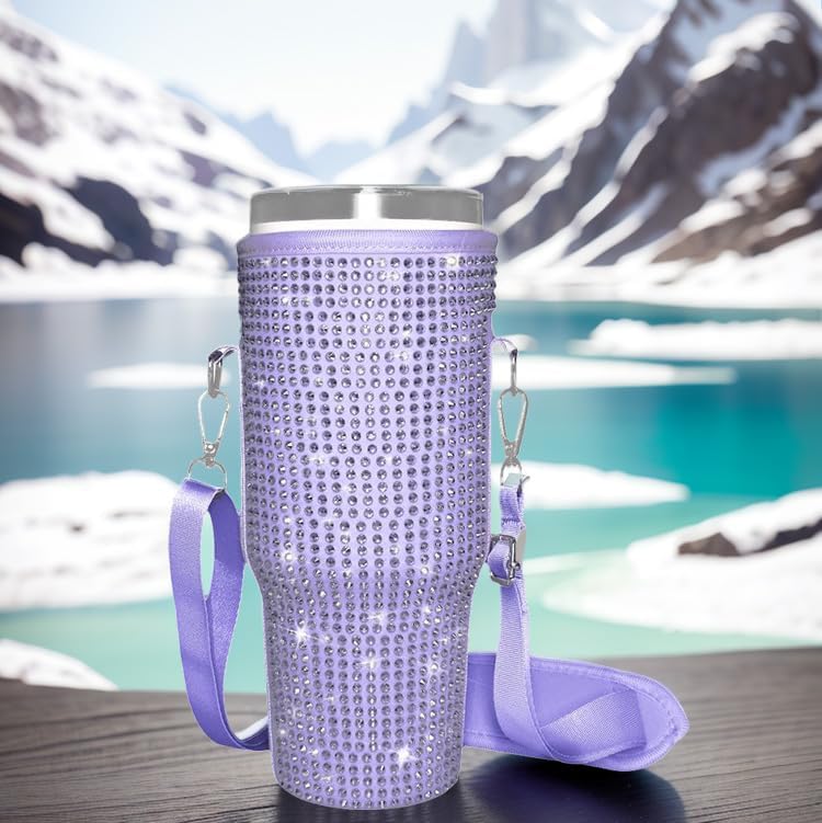 Miniatura 8 de G GENLEAS Bolsa brillante para botella de agua Stanley Quencher H2.0 de 40 onzas con asa, bolsa de neopreno con correa ajustable para accesorios