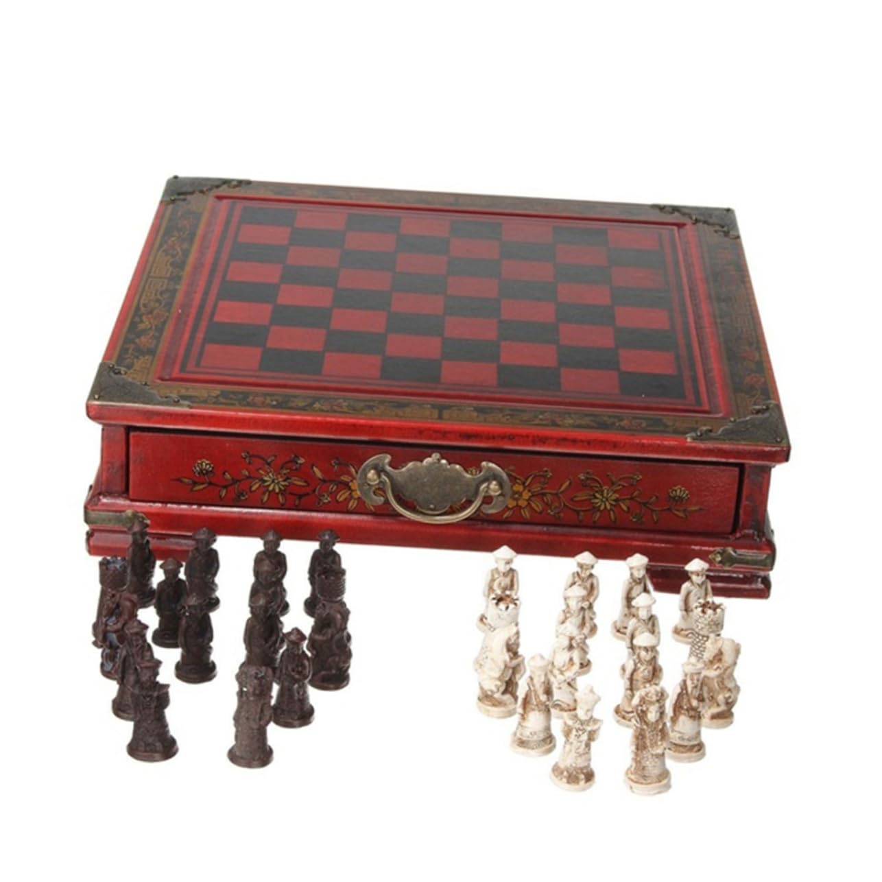 ibasenice Scacchiera in Legno Set di Scacchi Guerrieri Terracotta in Resina, Stile Archaize, Pratica per Bambini e Adulti, a Casa