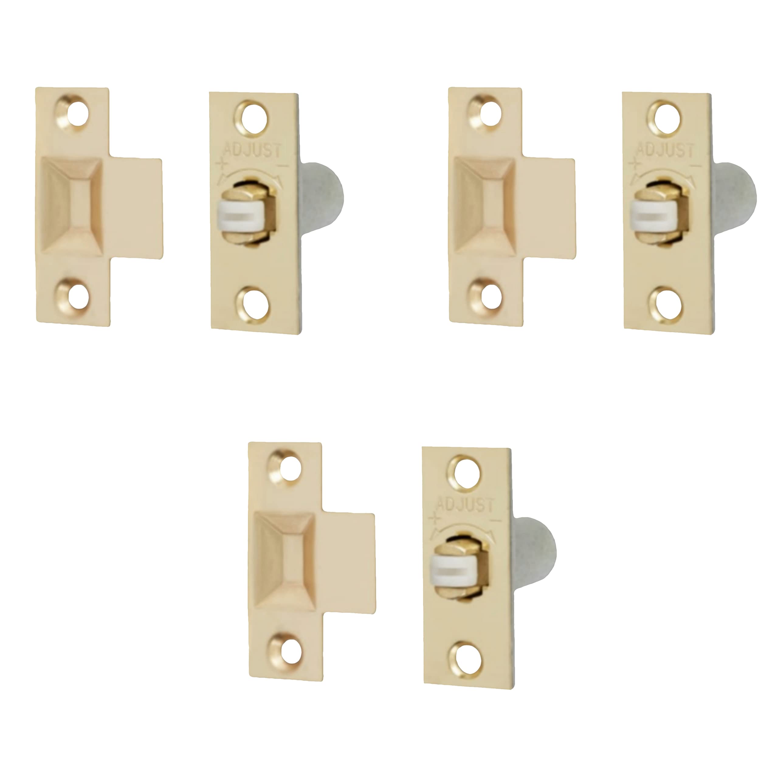 Adjustable Roller Catch Spring Loaded Latch Lock for Internal Doors | Brass Plated | Pack of 3