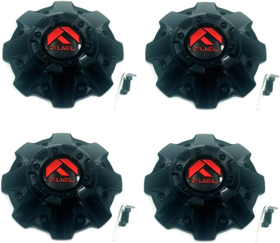 Fuel Offroad 4 Pack Wheels 1001-63GBQ 1001-63 Cap M-542 Gloss Black with Red Logo Center Cap