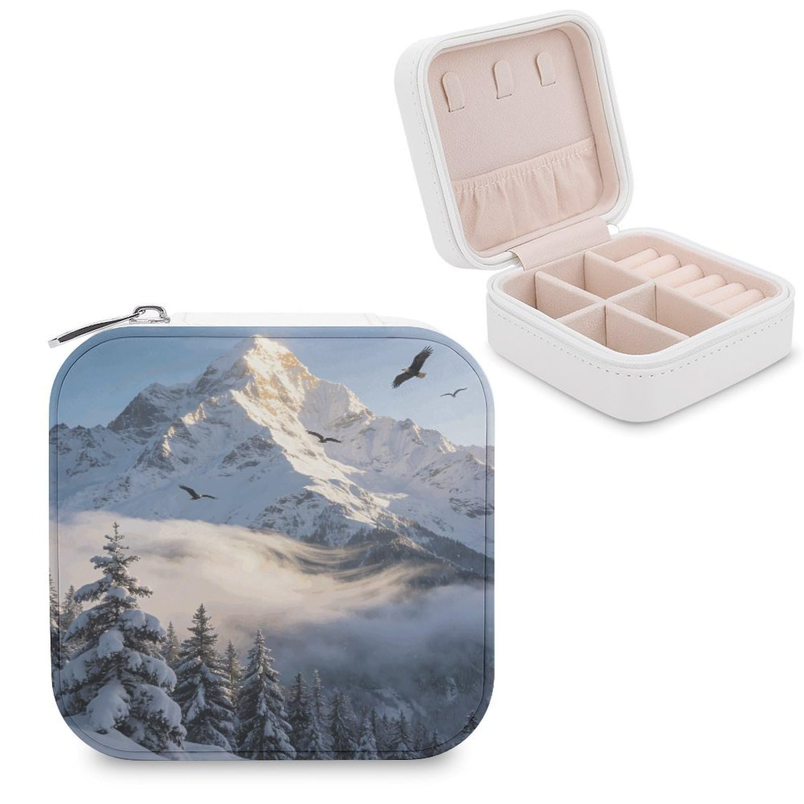 VstaDank Above The Snowy Forest Jewelry Box Beautiful Portable Ring Boxes Cute Large-Capacity Jewelry Case Jewelry Organizer for Mothers Gifts for Earrings Rings Hand Bracelet