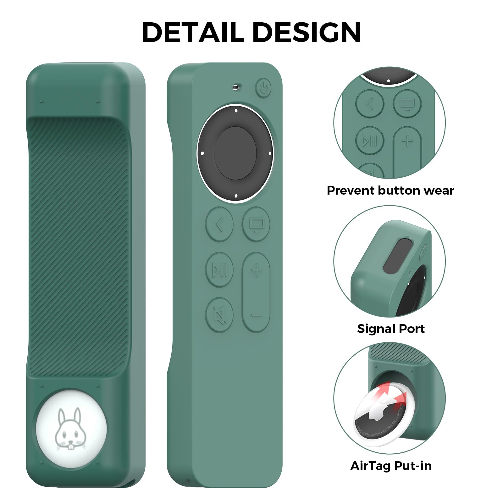 AhaStyle Case Compatible with 2022 Apple TV 4K HD Siri Remote 3rd Generation [AirTag Holder Built in] All Around Cover Apple TV Remote/Siri Remote (2nd) and AirTag (Pine Green)