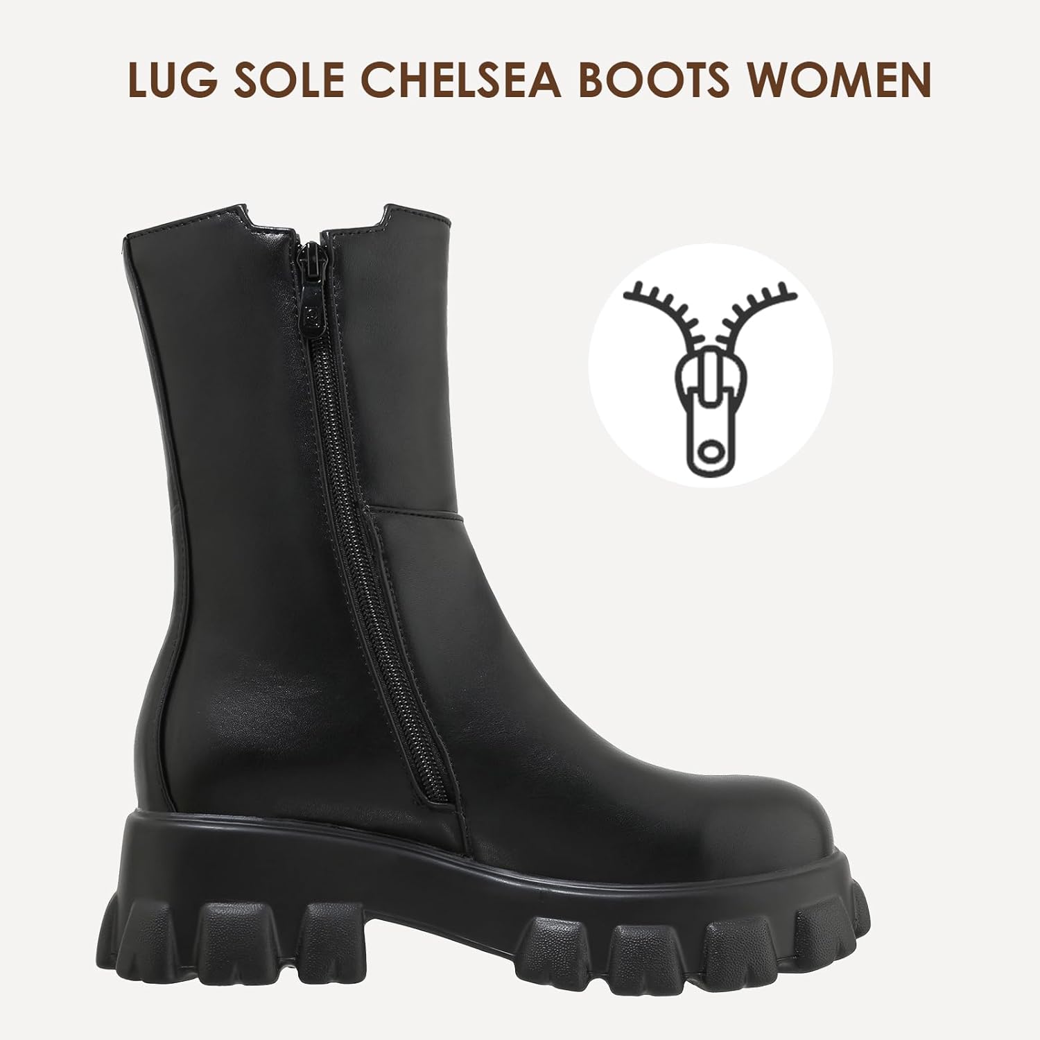 Alsoloveu Women Chelsea Ankle Platform Boots Mid Calf Chunky Heel Booties with Zip