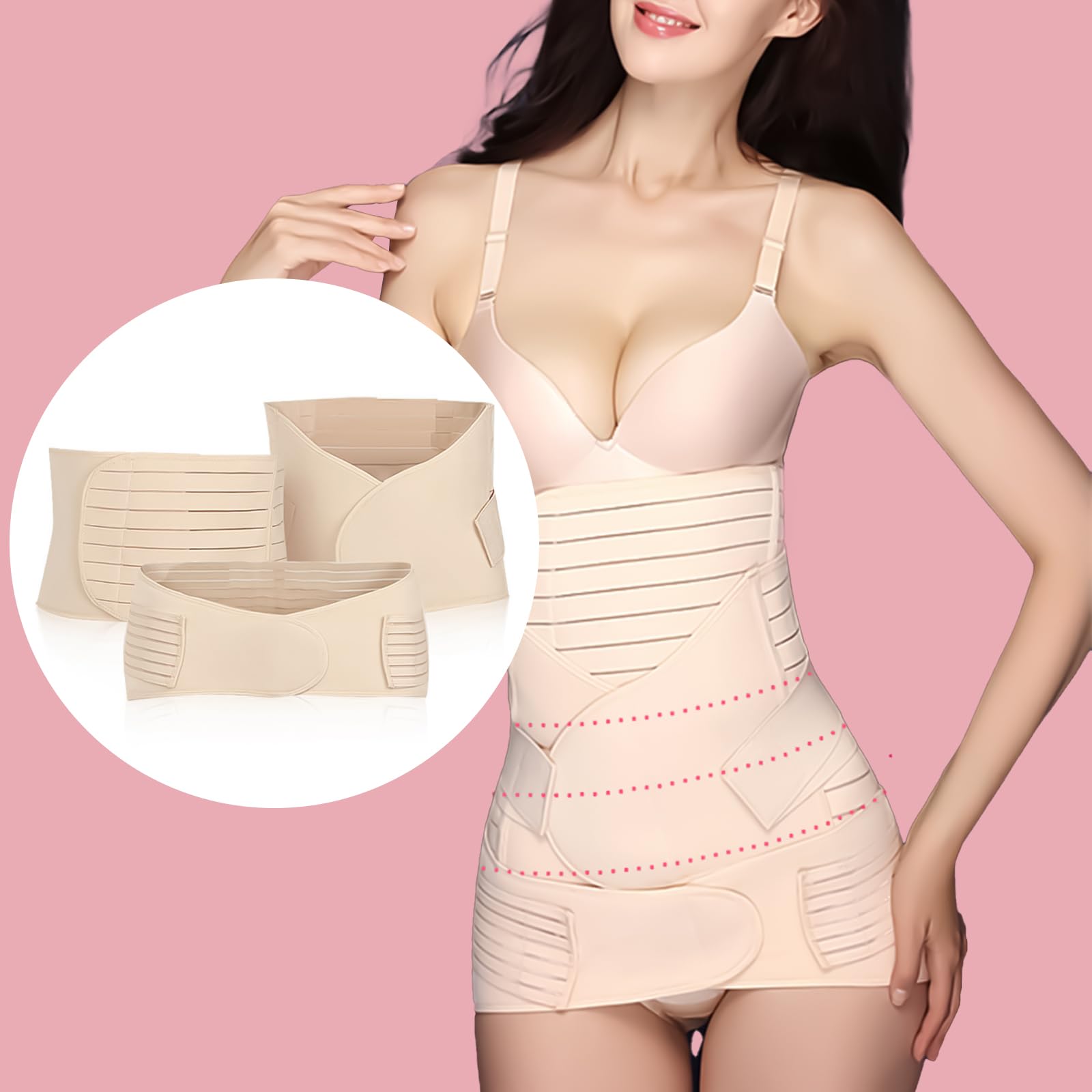 3 in 1 Cintura Post Parto, Cintura Addominale Donna, Regolabile, Traspirante, con Cintura Pelvica, Cintura Elastica per Pancia M L XL, Cintura di Sostegno per Gravidanza Lombare Schiena (Beige, XL)