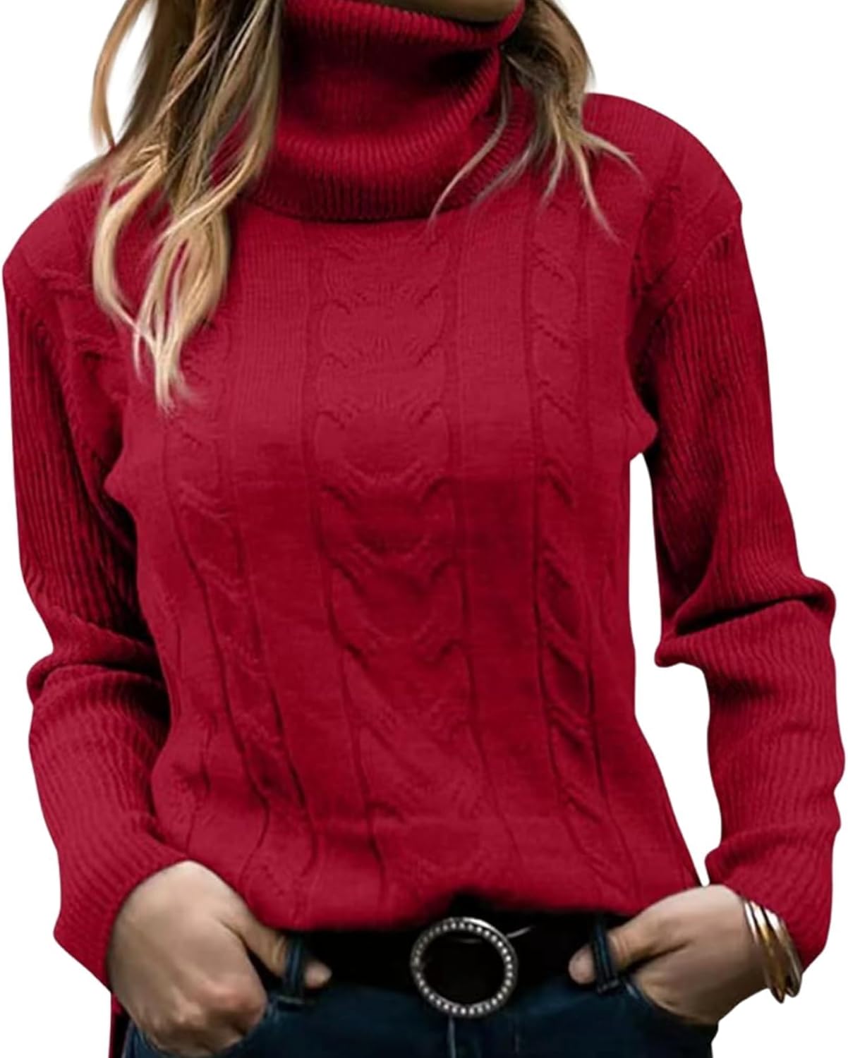 Women's Retro High Neck Pullover Sweater Long Sleeve Casual Warm Top for Vacation a...