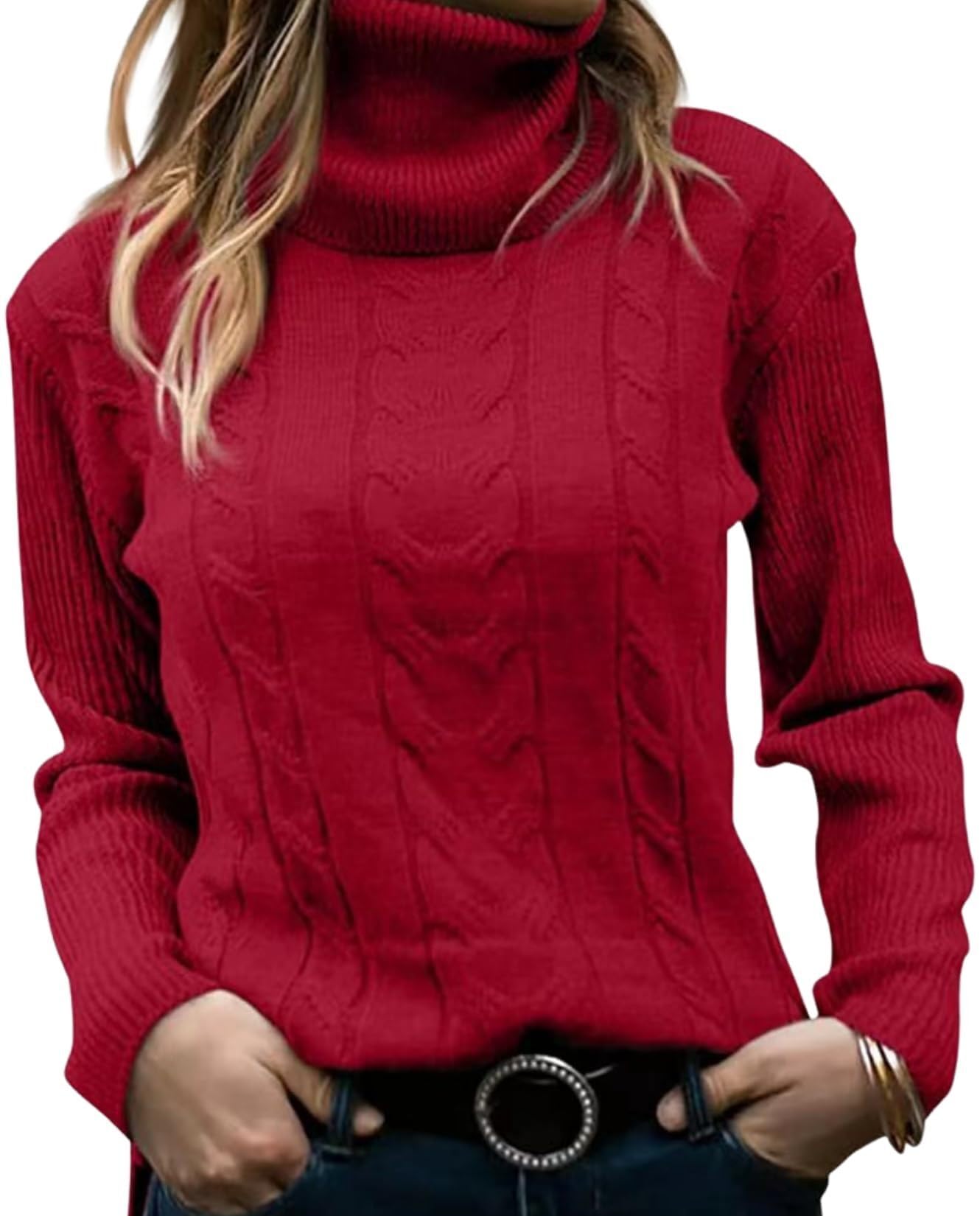 Womens Retro High Neck Pullover Sweater Long Sleeve Casual Warm Top for Vacation and Daily Wear