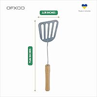 Vista 5 de Espátula ranurada de acero inoxidable - Turner de metal de cocina para cocinar con mango de madera