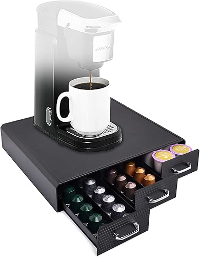 Cajón de almacenamiento de cápsulas de café, organizador para cafetera, compatible con capacidad de 36 cápsulas K-Cup o 48 cápsulas Nespresso, color