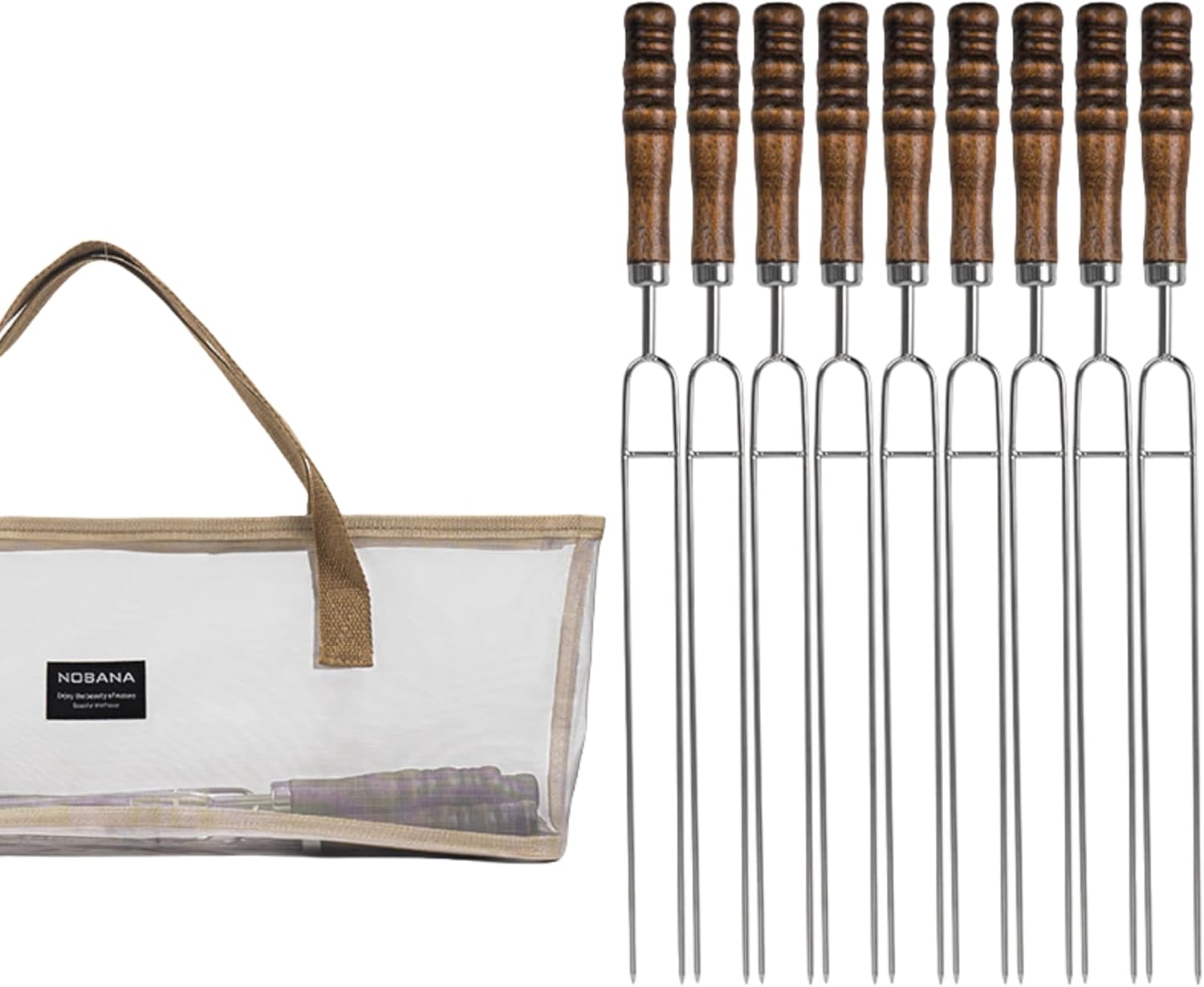 Portable Camping Kitchen Utensil Set, 9pcs Wooden Cookware Kit, Stainless Steel Stainless Steel Outdoor Cooking and Grilling Utensil Organizer Set for Travel, Picnics, BBQs