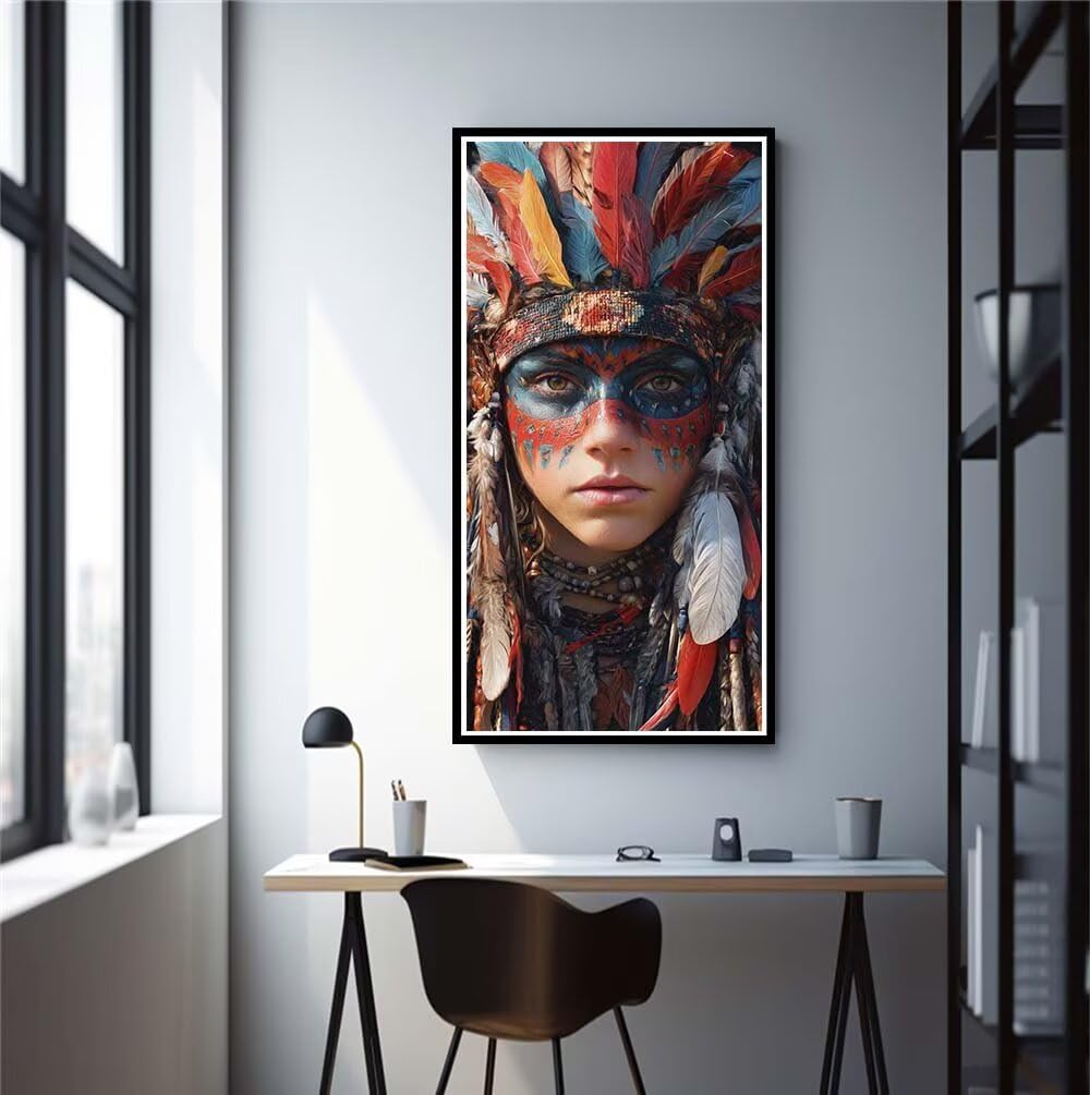 Diamond Painting Kits for Adults, 5D Diamond Art Indian Woman 60x150cm, DIY Large Native American Dimond Art kits Adults, Crystal Rhinestone Embroidery Canvas Crafts for Home Wall Decor (RD945)