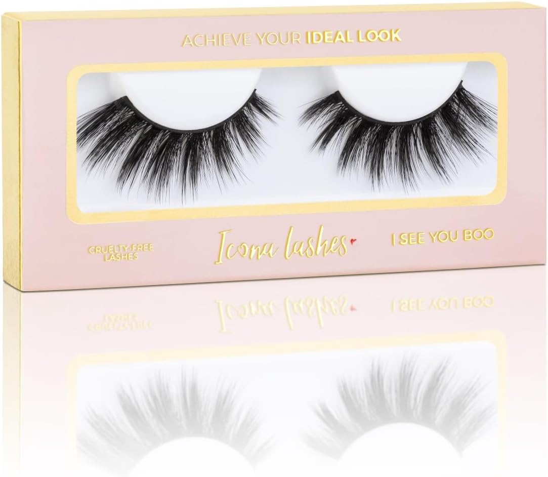 False Eyelashes Pack - Fake Eyelashes Extensions - Soft, Fluffy Falsies with Tapered Ends & Professional-Grade Band - Handmade, Vegan, Reusable - Natural Black - I See You Boo