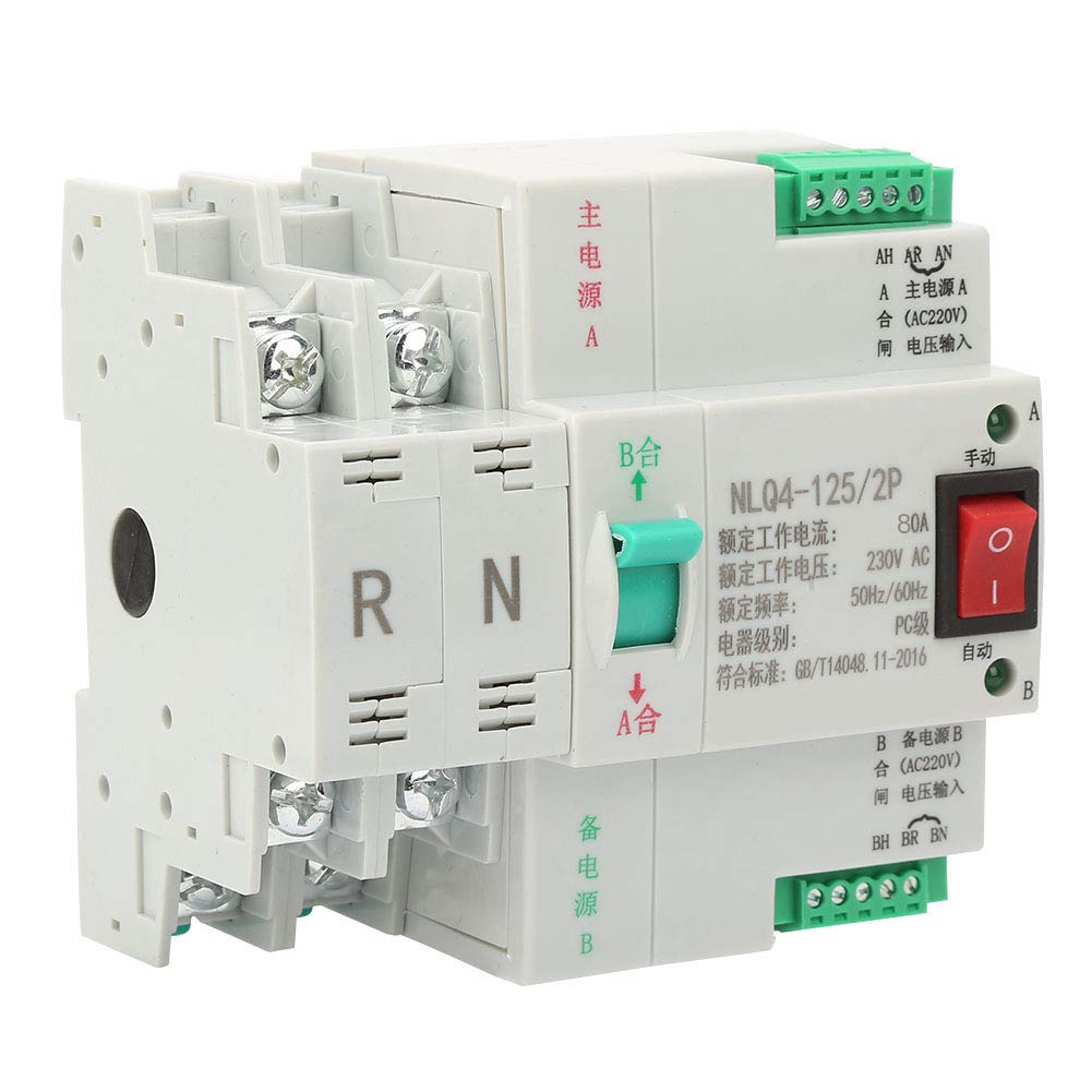 aqxreight Commutatore di Trasferimento Automatico di Potenza CA 230 V 2P 63/80/100 A Ad Alta Non è MadreInterruttore di TrasferimentoInterruttore di Trasferimento DoppioInterruttore di (80A)