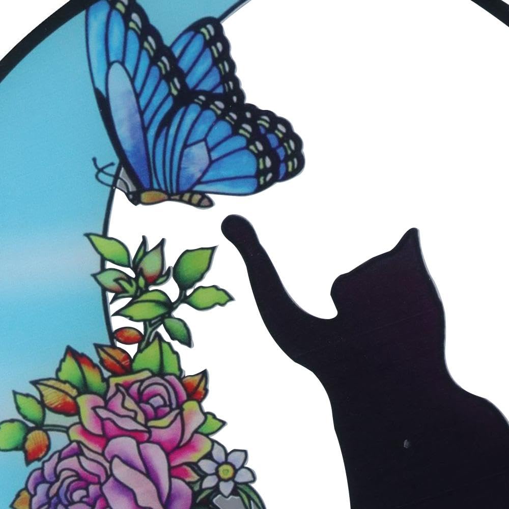 ステンドグラスパネル バラとネコ