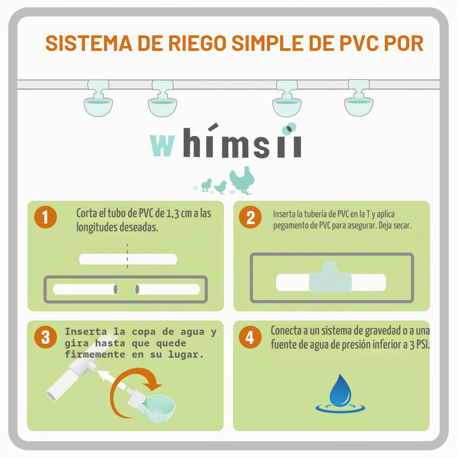 8 unidades de tazas de agua para pollo con accesorios de PVC en T para tubo de 1/2 pulgada, sistema automático de riego de pollo, anti-fugas, contiene un 50% más de agua, adecuado para pollos, patos