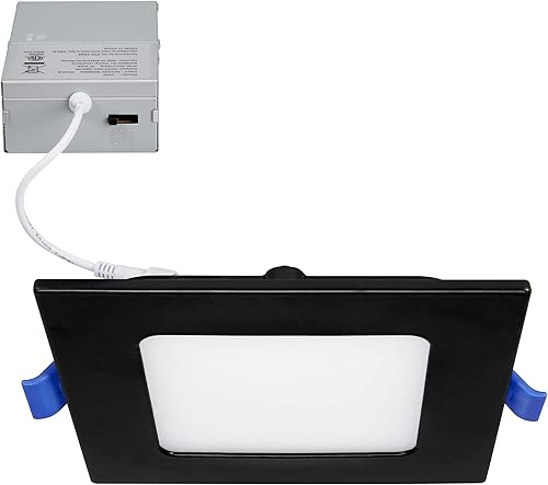 Maxxima Luz descendente LED empotrable cuadrada ultra fina de 4 pulgadas 700 lúmenes borde negro 5 CCT colores seleccionables