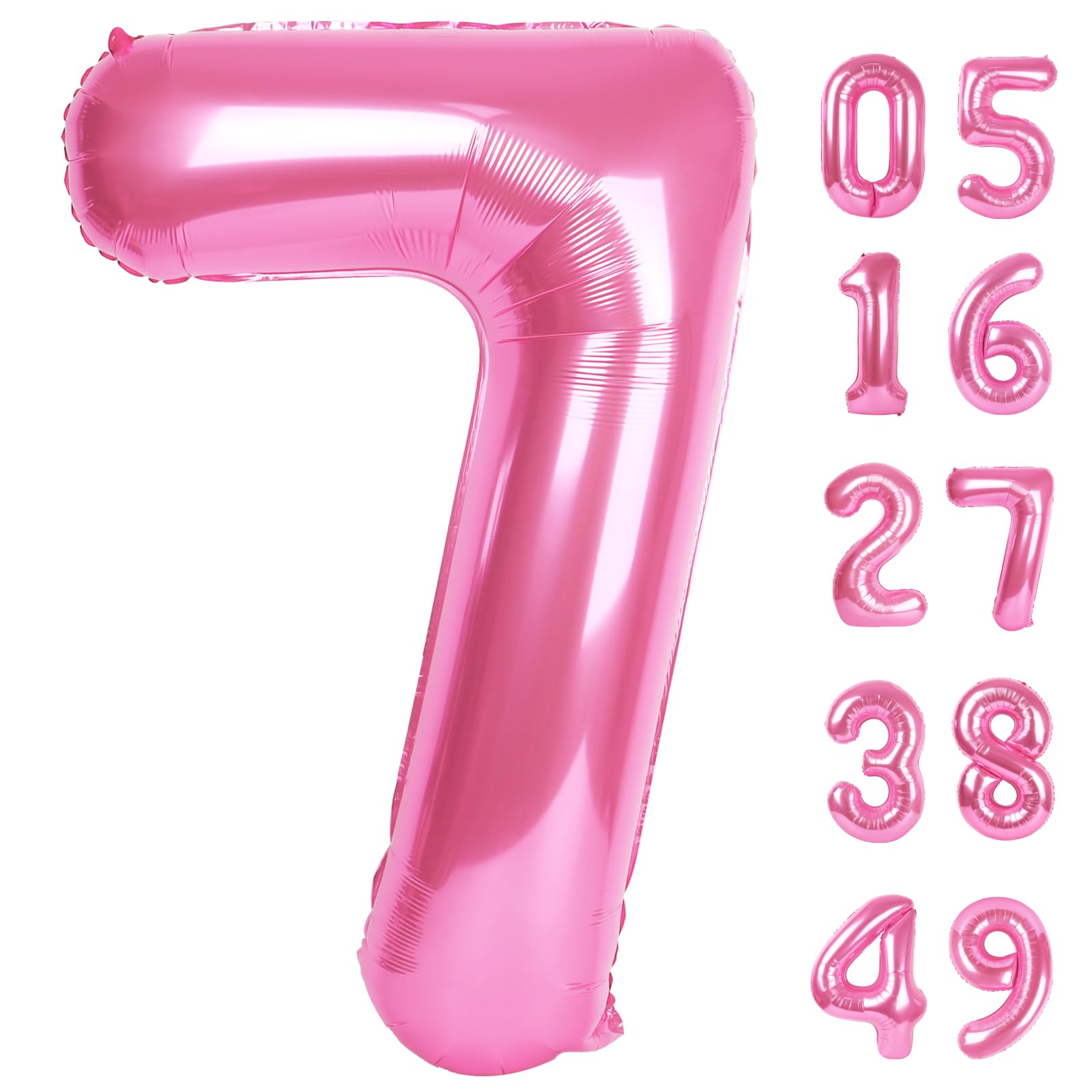 Pink Number 7 Birthday Balloon 40 Inch, Digital Balloons for 7 17 27 70 77 Party Celebration Decorations Supplies, Mylar Foil Numbers Balloon for