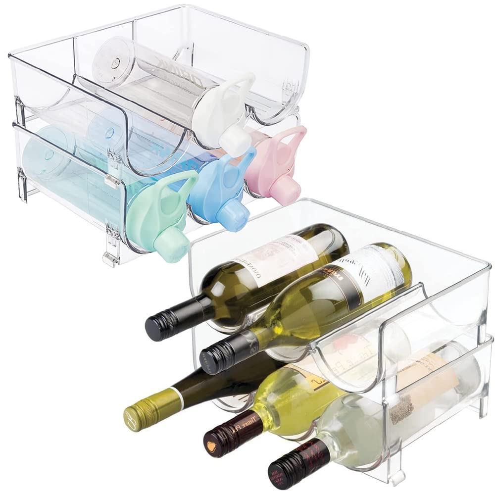 WHITERON Water Bottle & Wine Storage Holder, Stackable Slim Small Fridge Water Bottle Wine Racks, Fridge Bottle Holder Rack Can Dispenser, Home Kitchen Pantry Countertop (12 Bottles)