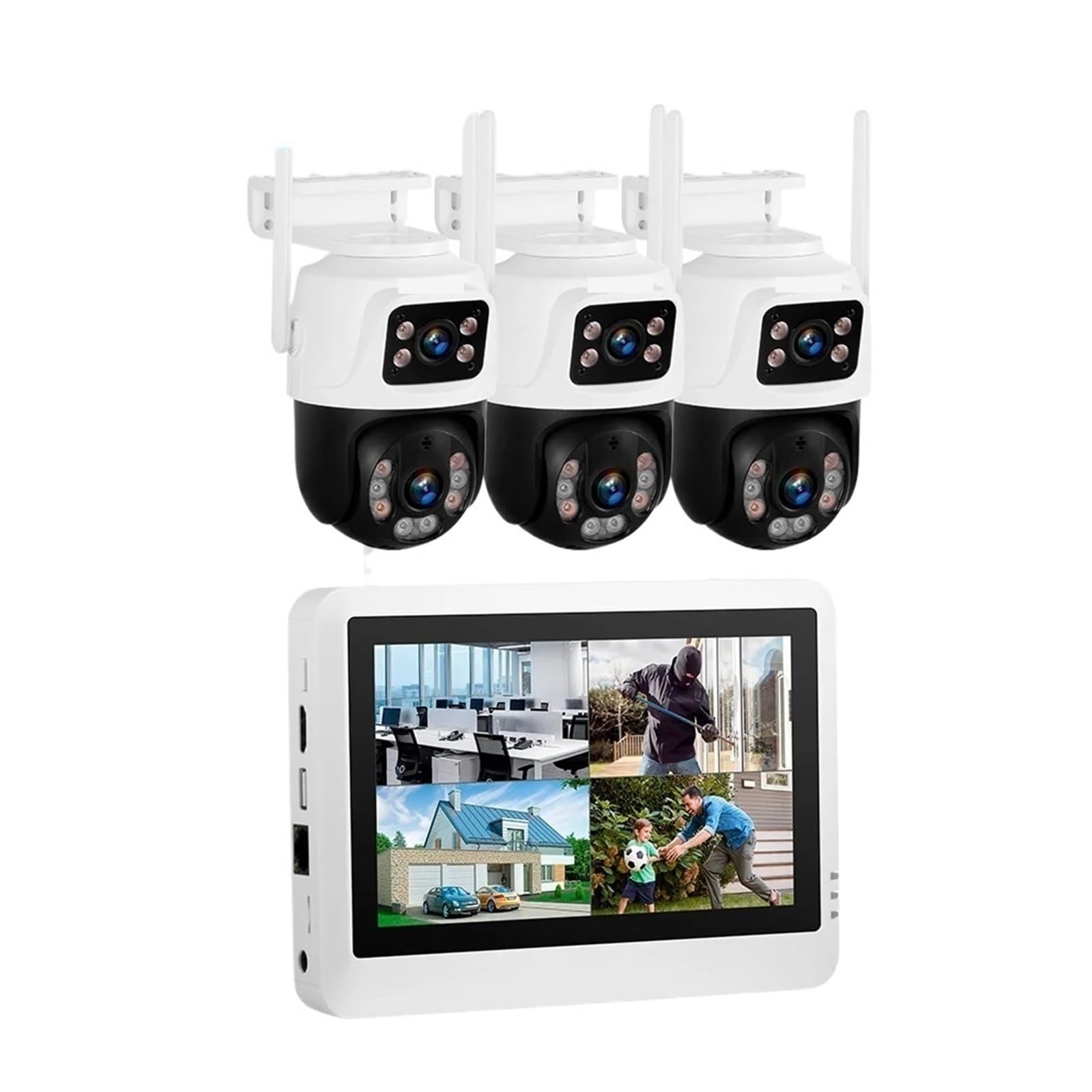 7-calowy Ekran LCD, Bezprzewodowy System Kamer Bezpieczeństwa, 8-kanałowy Rejestrator NVR, Podwójny Obiektyw, Zestaw Do Monitoringu Domu, Wideo Wykrywanie Ruchu(2T,3pc)