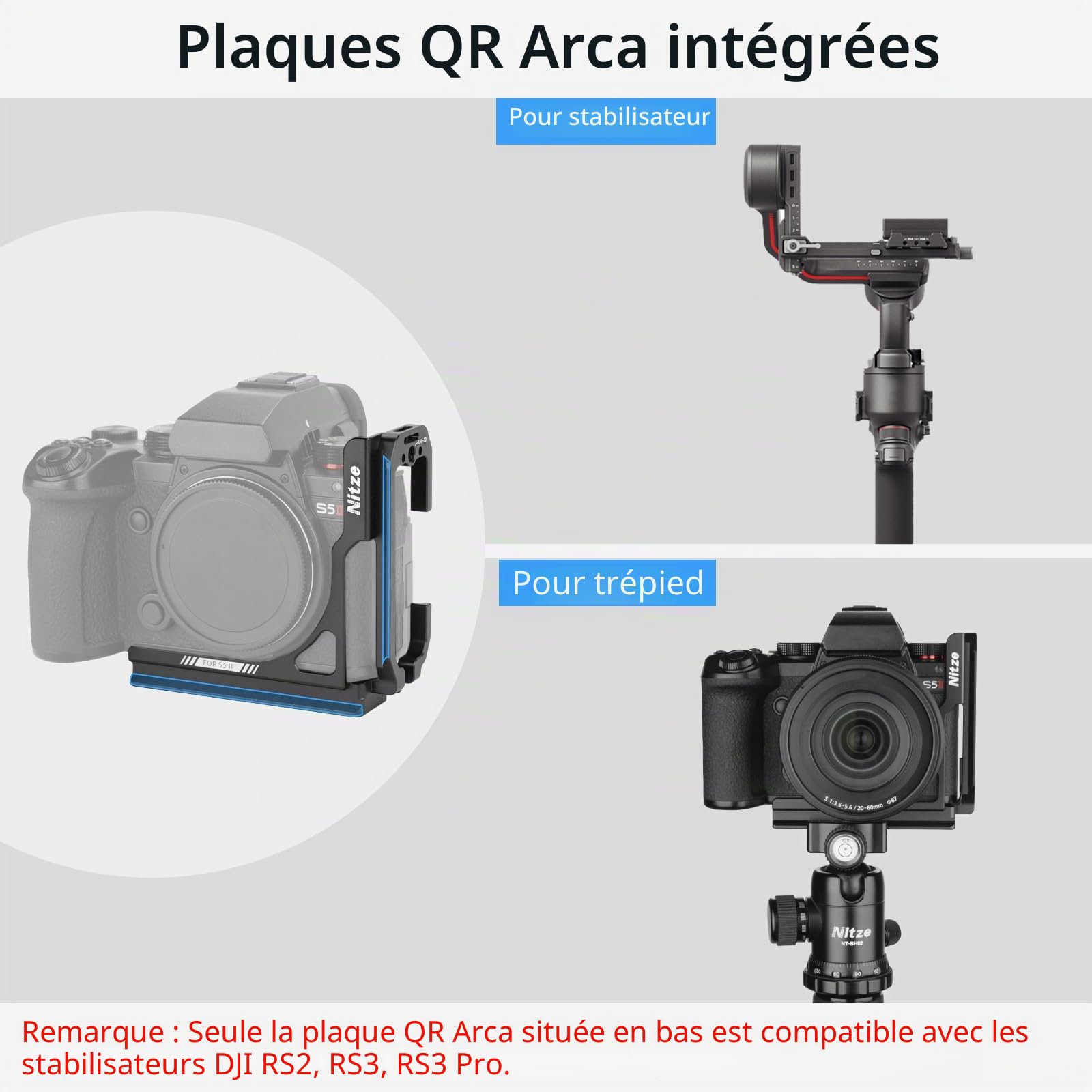 Nitze L Bracket pour Cámara Panasonic LUMIX S5 II, L Plaque avec Plaque à Dégagement Rapide Arca Swiss pour Prise de Vue Horizontale et Verticale, Plusieurs Trous Filetés 1/4" - T-P04A