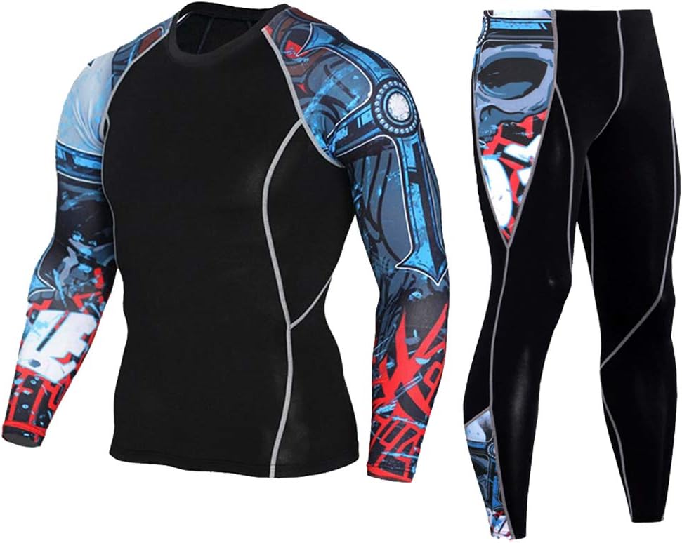 Workout Set Compression Shirt Pants Top Long Sleeve Sports Tight Base Layer Quick Dry & Moisture-Wicking