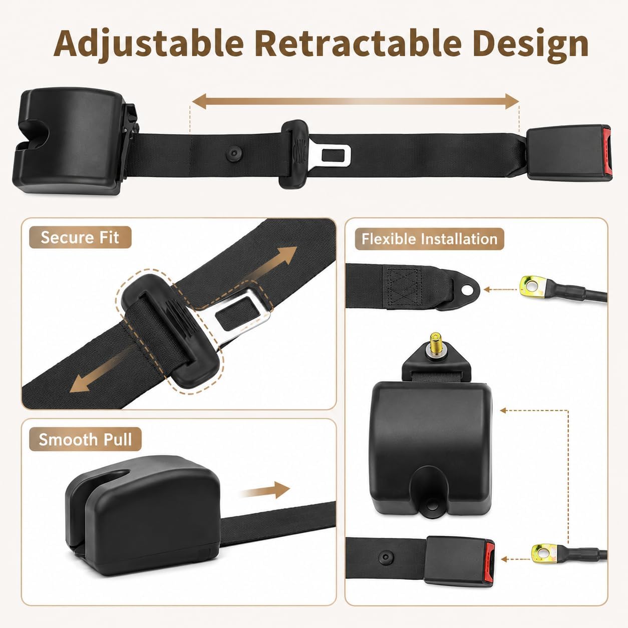 2 Sets Go Kart Seat Belts, 3-Point Seat Belt Replacement Kit, Universal Adjustable Retractable Belts, 118.1 in/300 cm Polyester Belt for Club Golf Cart image 3