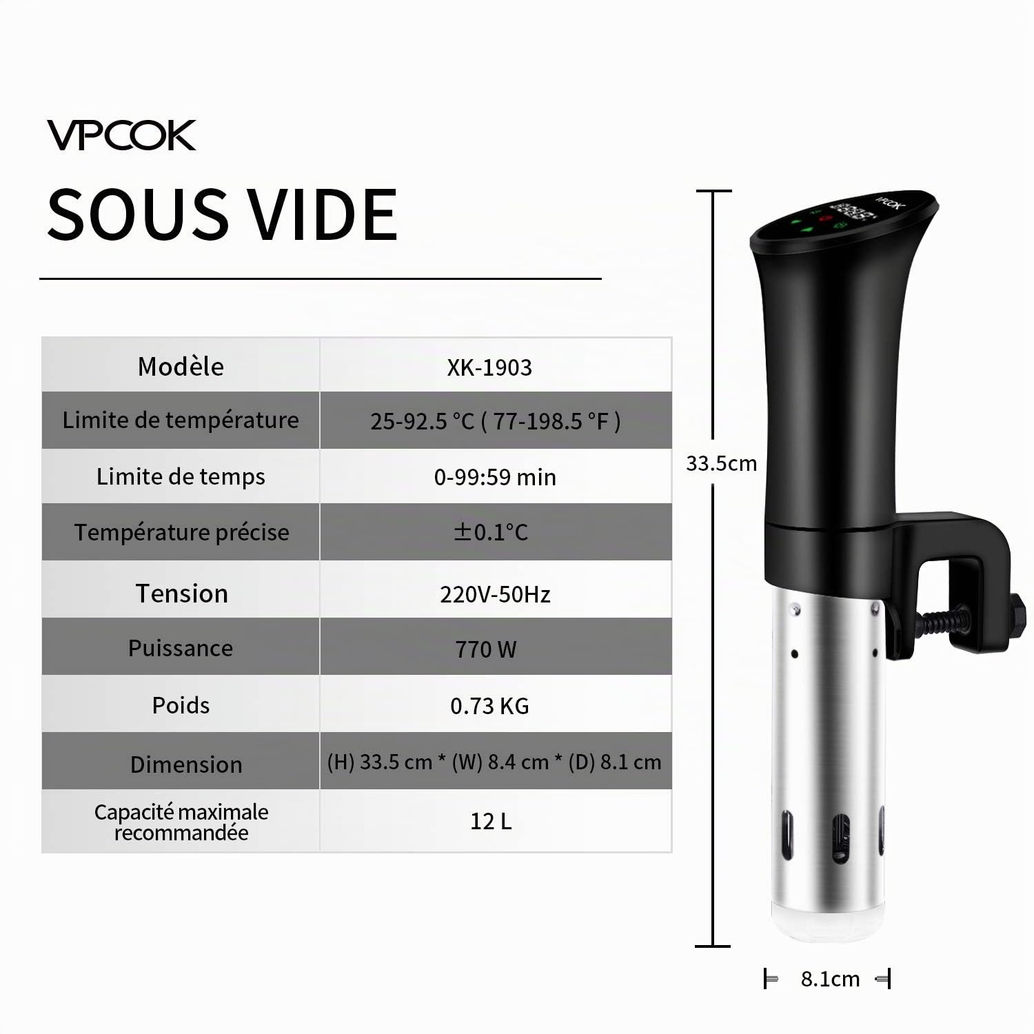 Cuiseur Sous Vide, Thermoplongeur Sous Vide, Circulateur d'Immersion de Cuisinière avec 0,1 ℃ Contrôle Précis de la Température, Circulation d'eau Silencieuse Puissante 3D, Nutrition