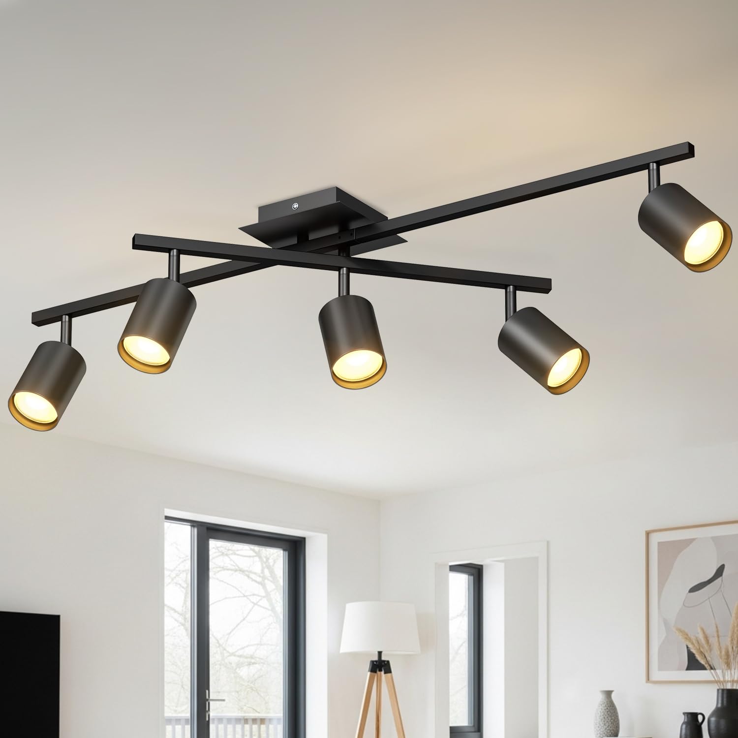 Lvwit 5 Way Black-Gu10-Lamp Shade:aluminium Ceiling Lights,Ceiling Spotlights,Industrial 5 Way Kitchen Lights Ceiling,Adjustable Gu10 Black Ceiling Spot Lights,Indoor Spot Light For Living Room Lights Ceilings(No Bulbs)