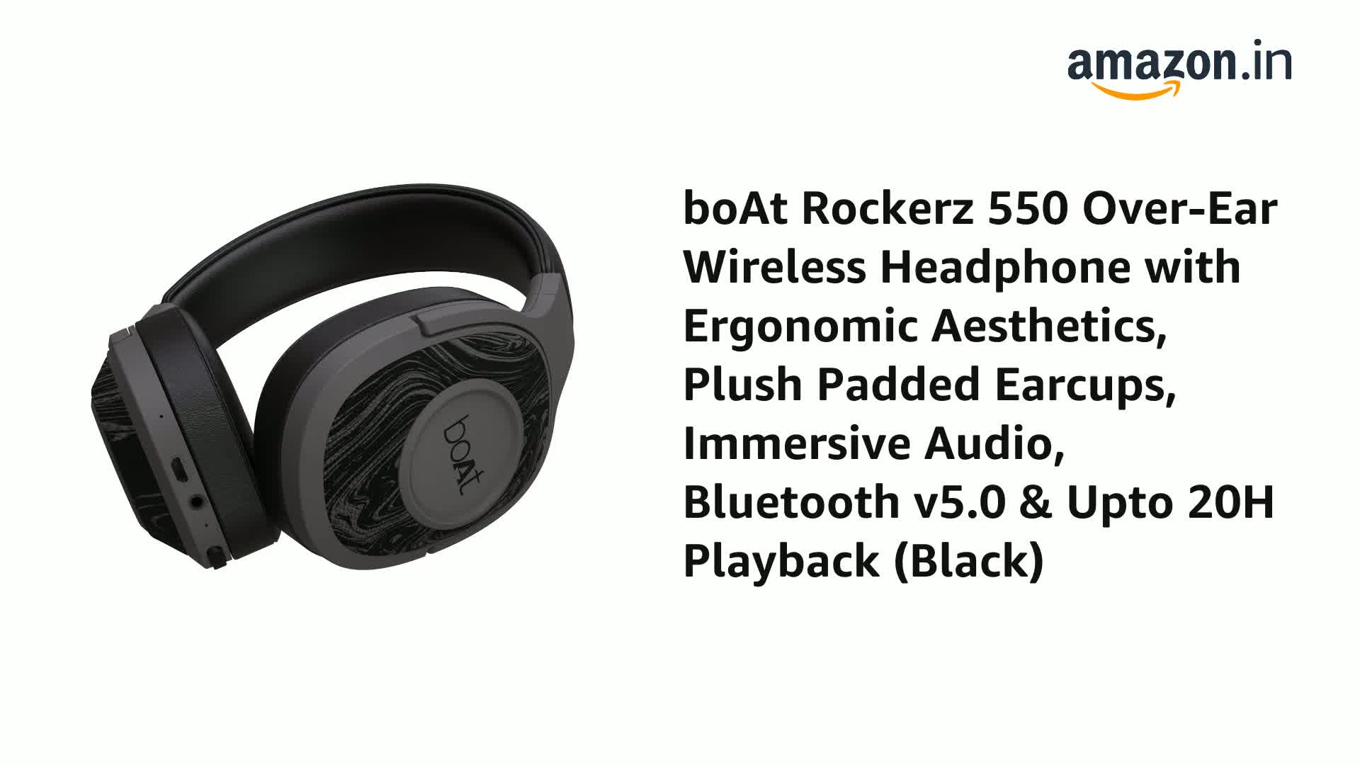 Boat Rockerz 550 Over Ear Wireless Headphone With Ergonomic Aesthetics Plush Padded Earcups Immersive Audio Bluetooth V5 0 Upto h Playback Black Labelrebelofficial