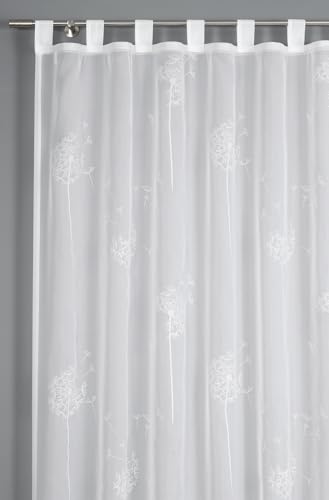 Sehlbach Cortinas confeccionadas con Trabillas, Voile Estampado Flocado Diente de león, Blanco, 140x245 cm, Traslúcidas, Decoración Sencilla, Aire Veraniego, Integración armoniosa